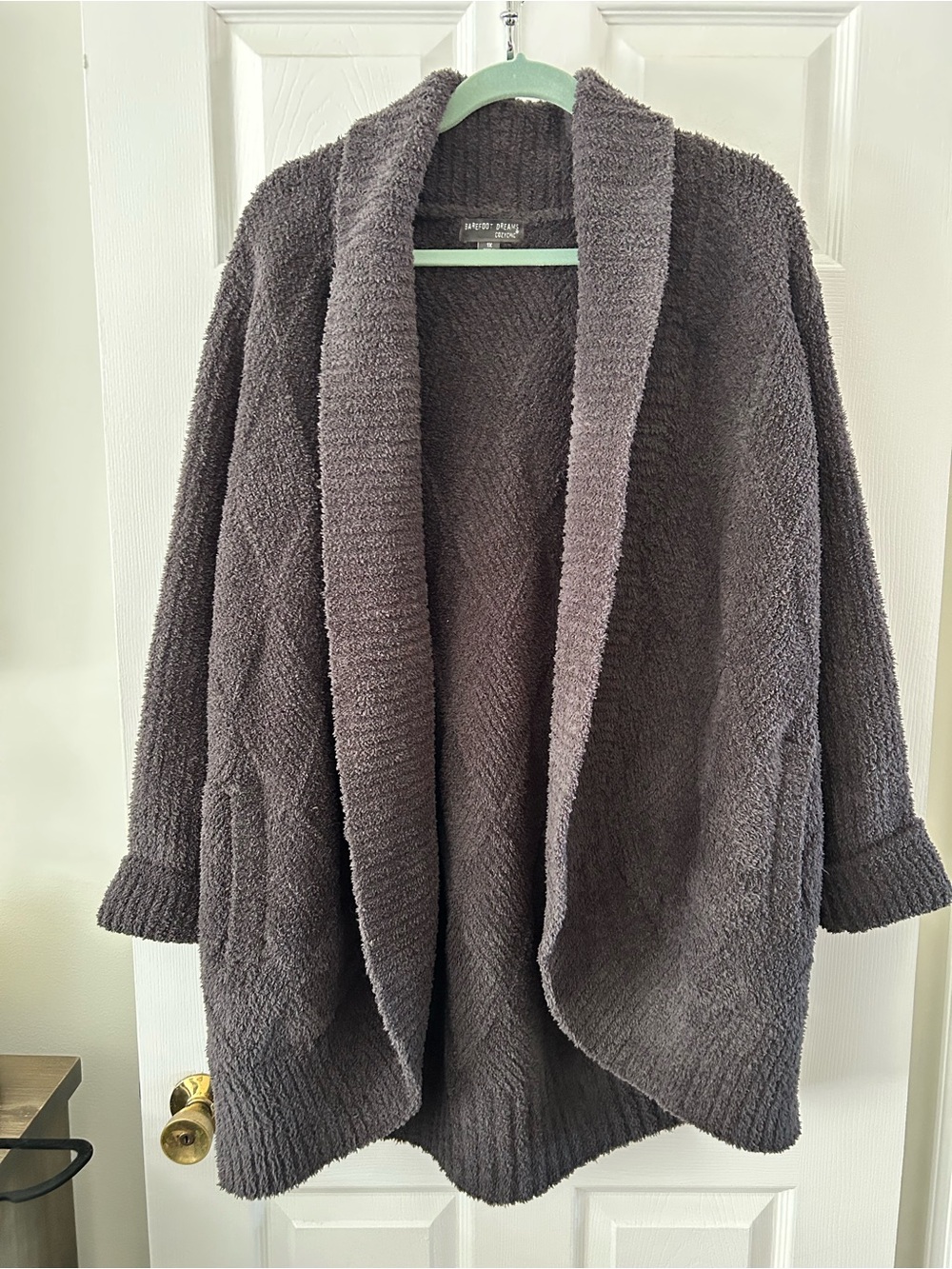 Barefoot Dreams Charcoal Plush Shawl-Collar Open Cardigan